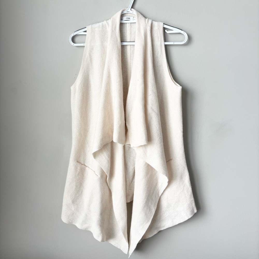 Vince Cream Cashmere Wool Sleeveless Draped Cardigan Vest Size S